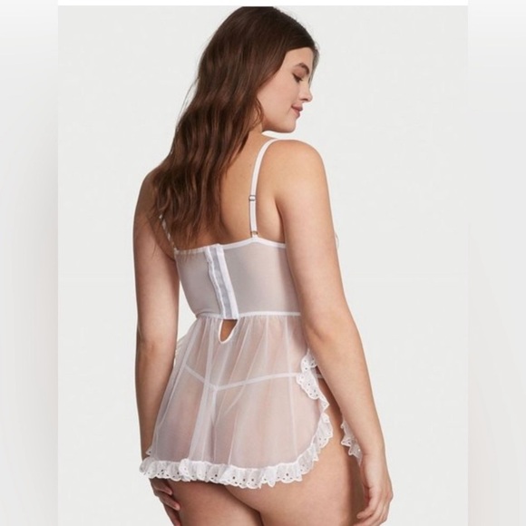 New! Victoria's Secret Lace Mesh Eyelet Ruffle Babydoll Lingerie 22888 - Picture 3 of 13